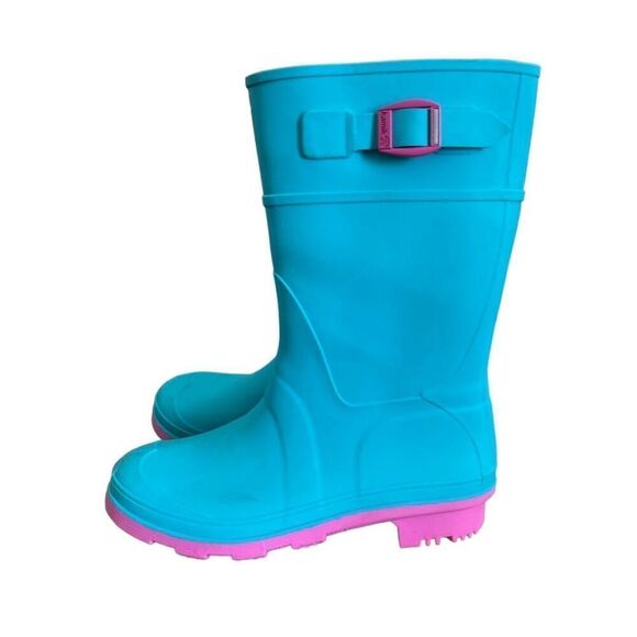 Kamik Girls 3 Raindrops Turquoise Pink Rubber Rainboots Wellies - Picture 3 of 12